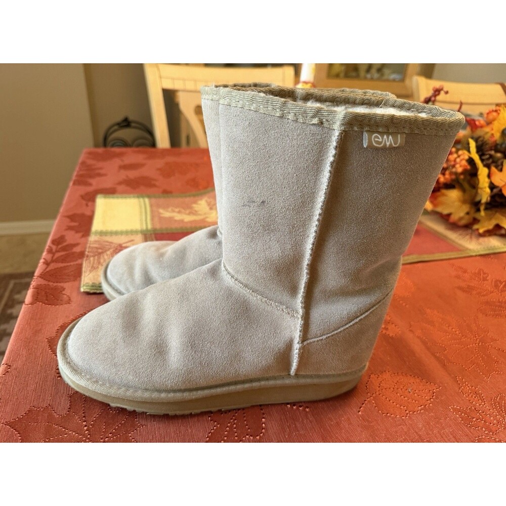 Emu Australia Sz 8 Boots Bronte Lo Sheepskin Wool Suede Leather Brown